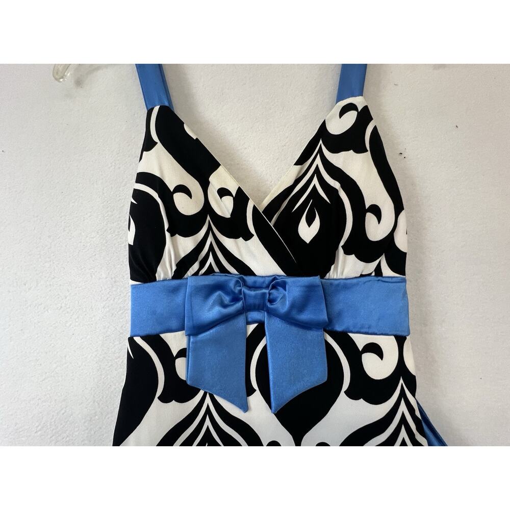 Y2K Taboo S Abstract Mini Dress Black Teal White Bow Detail‎ Retro Indie Party - Picture 3 of 15